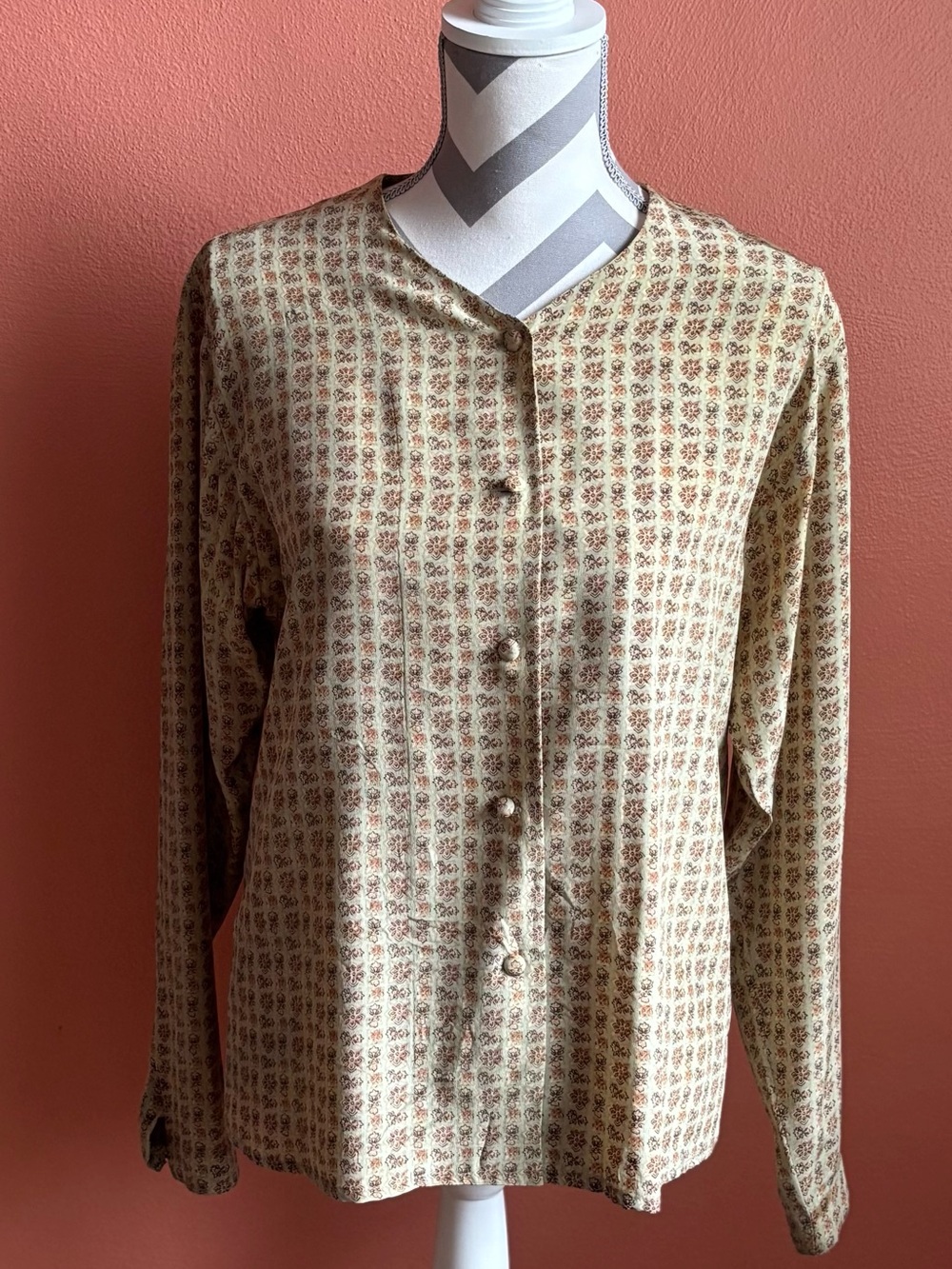 Mark Shale Vintage Button Front Blouse in Cream and Brown